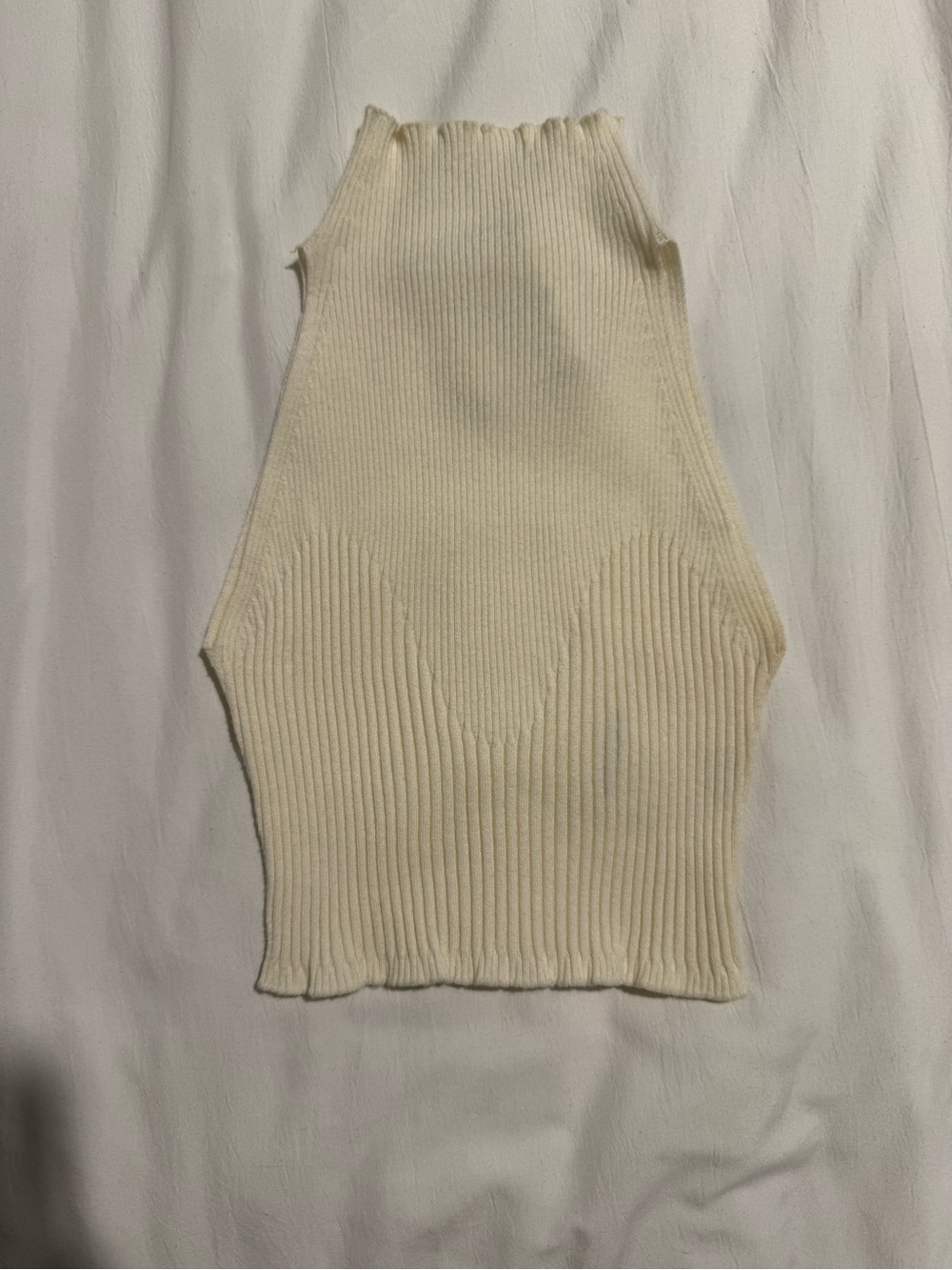 Ribbed High-Neck Crop Top in Cream